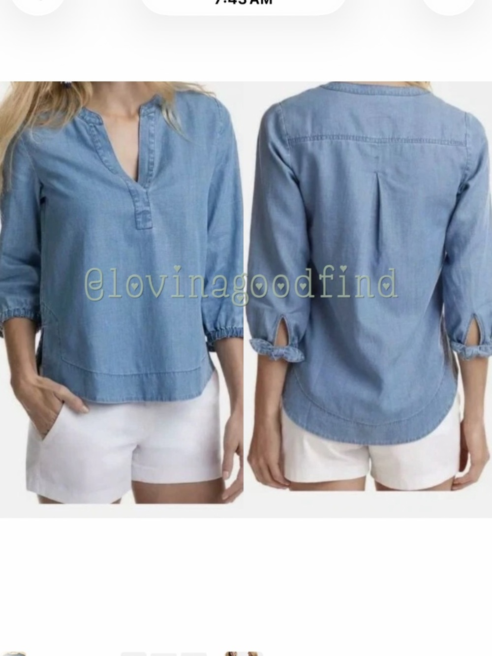 Vineyard Vines Light Blue Chambray Women's Popover Top EUC sz M